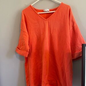 Orange V-Neck Women's Blouse